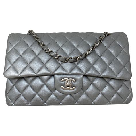 chanel double flap silver